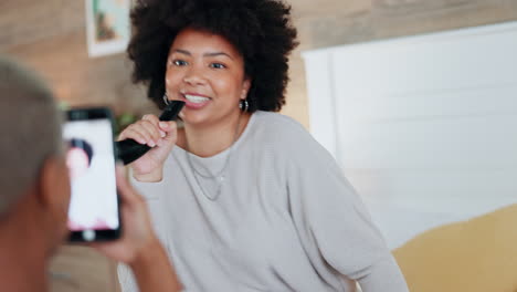 Music,-dance-and-singing-with-a-phone-of-a-woman