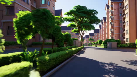 residential building complex with lush landscaping