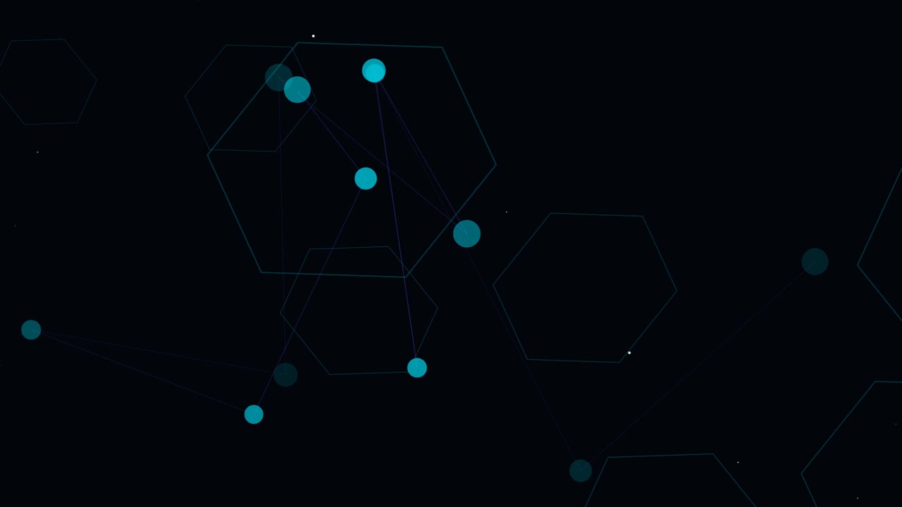 Abstract Digital Network Animation with Floating Hexagons and Connecting Nodes