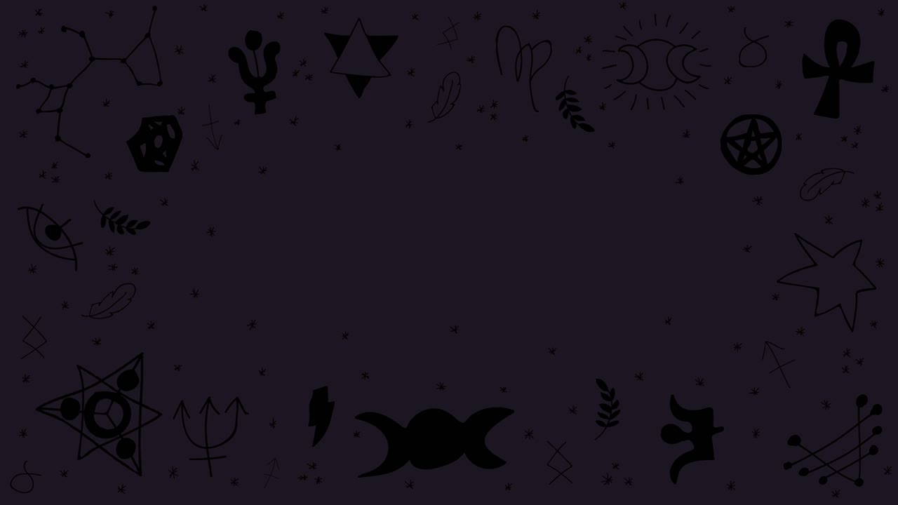 짙은 보라색 배경에 검정 오컬트 및 밀교 기호의 반복 가능한 애니메이션