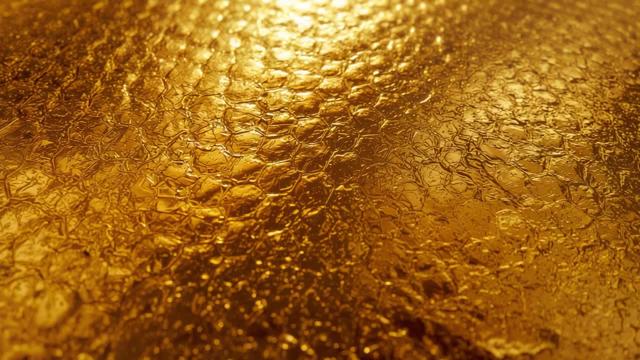 Reflecting shifting light, golden honeycomb surface glimmering in studio, highlighting texture