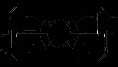 animation of futuristic user interface with loading bars, hud elements on dark background, good for overlay with alpha matte blending option