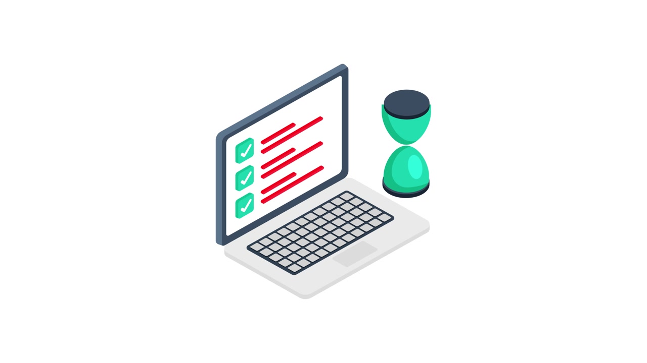 Animated Laptop Displaying Completed Checklist and Hourglass Icon