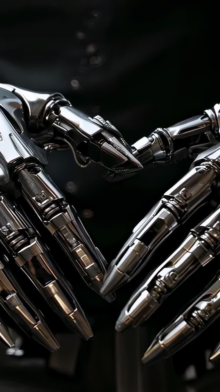 Vertikal video: Motorer aktiveres, robotiske hænder lukkes ind i hjertehul over knappet bryst, krom