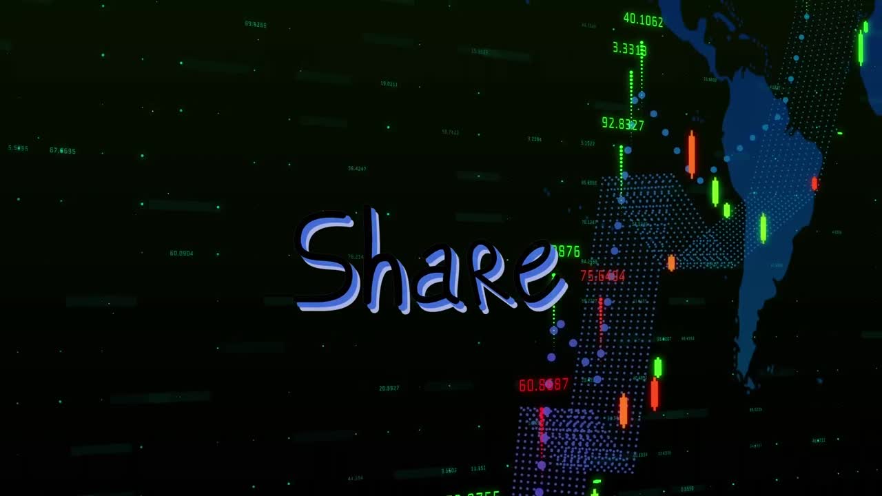 검은색 배경에 공유 텍스트와 데이터 처리의 애니메이션