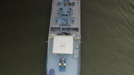 aerial view of a barge on a river