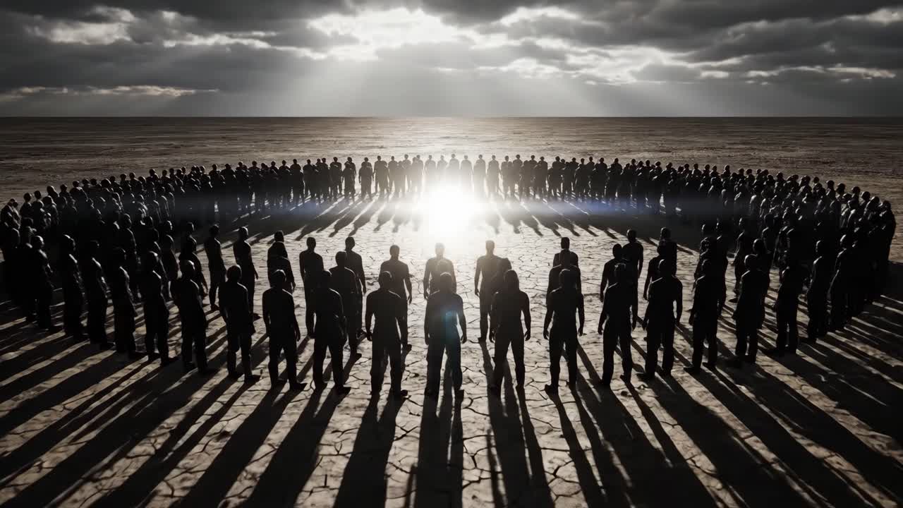 Group of People Standing in a Circle in the Desert