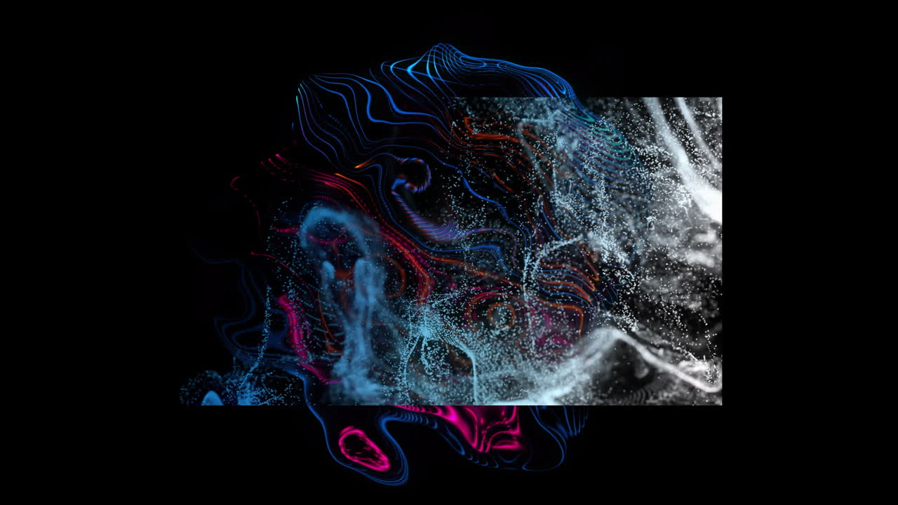 Animation of glowing network waves and particles moving on black background