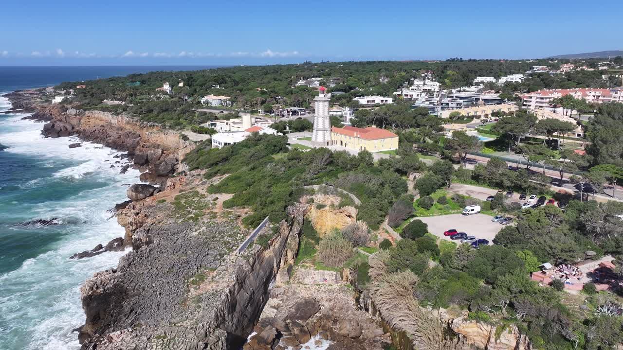 Guia Lighthouse At Cascais In District Of Lisbon Portugal. Beach Skyline. Lighthouse Landscape. Summer Travel. Guia Lighthouse At Cascais In District Of Lisbon Portugal. Tropical Scenery