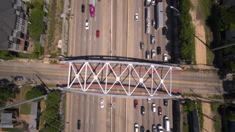 birds eye view of car traffic on 59 south freeway in houston, texas