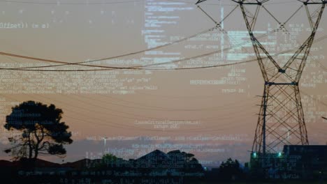 Animation-of-data-processing-over-landscape-with-electricity-pylons