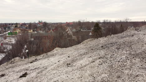 deadly-winter-storm-in-New-York-State-Buffalo,-Snow-mountain---Aerial-view