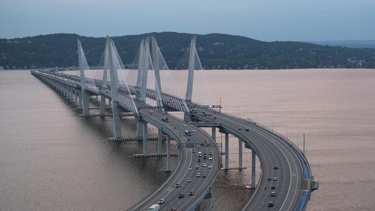Aerial view of The Tappan Zee Bridge on a summer day. Shot at dusk in Tarrytown.
