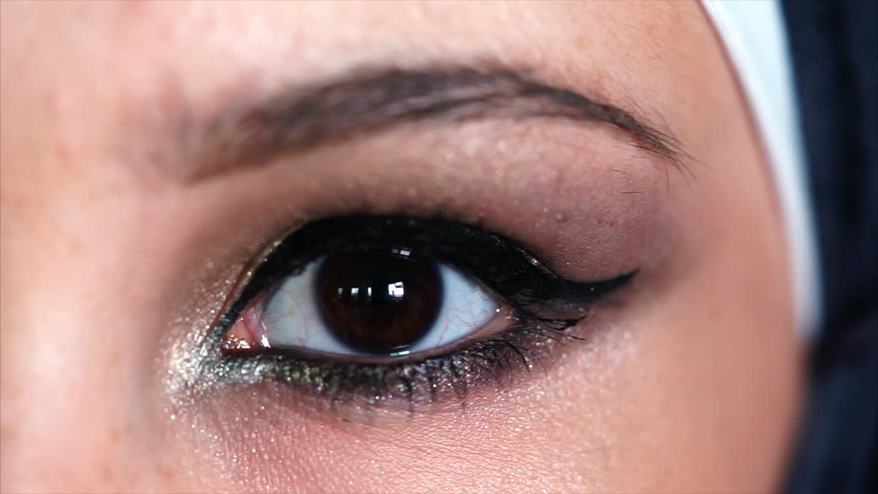 Close-up of a Woman's Eye with Makeup and Hijab