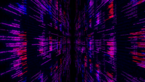 programming code flowing on black background with 3d effect, seamless loop. animation. abstract technological pattern, concept of software development and computer script