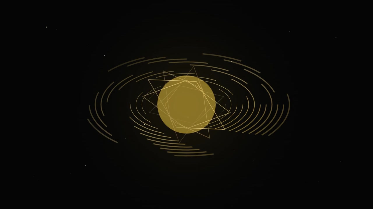 Animazione astratta di sole geometrico dorato su sfondo nero