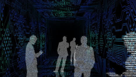 animación digital que muestra siluetas de personas de negocios