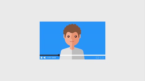 blogger hombre de dibujos animados y botón de grabación de reproducción