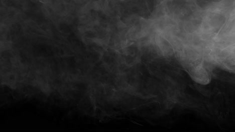 heavy wall of thick white smoke or fog descends from top of frame on black background. atmospheric vfx element for transitions or dramatic scenes