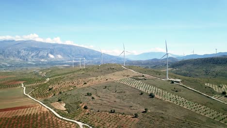 aerial view of a windmill park in spain