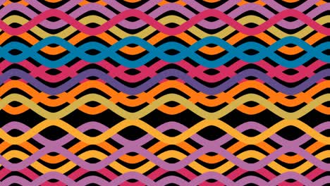 Digital animation of light trails over colorful cross lines against black background