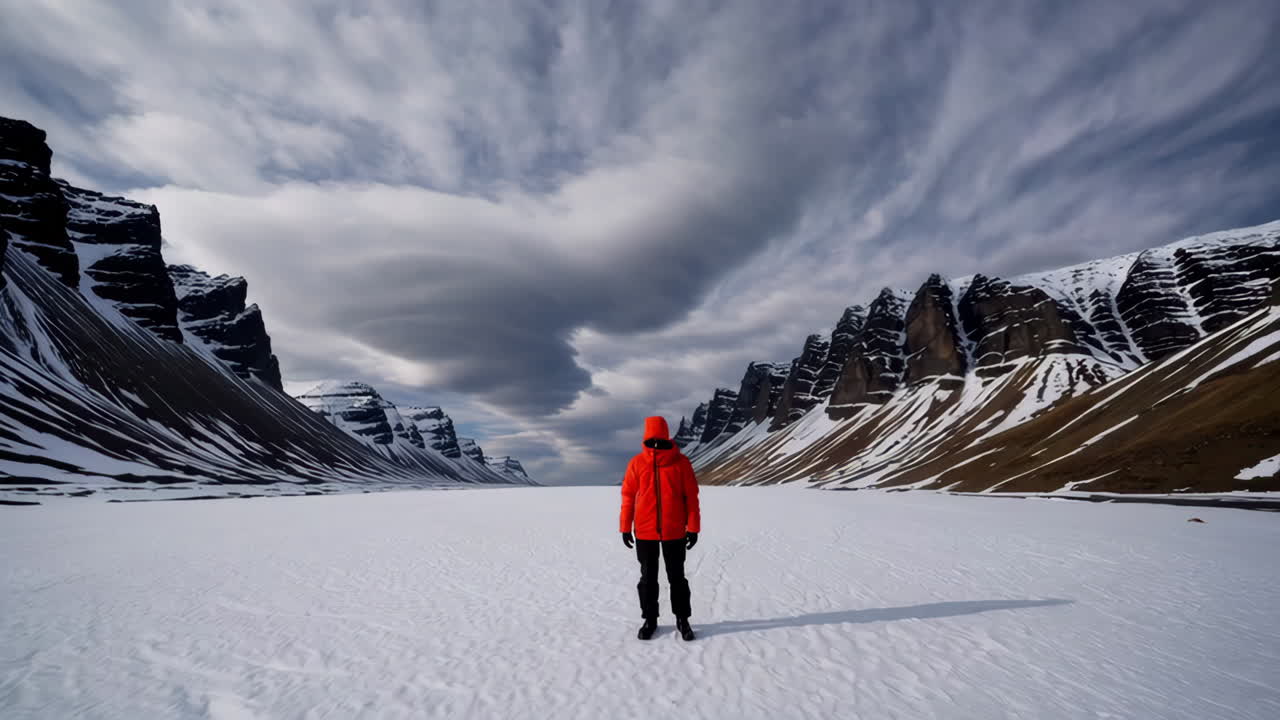 Arctic Traveler in a Frozen Valley