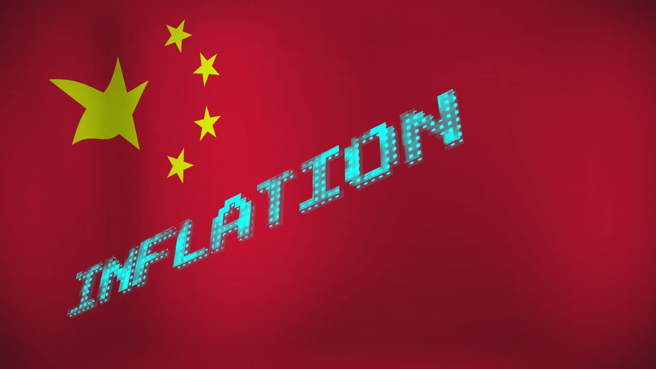 animación del texto de inflación sobre la bandera de china