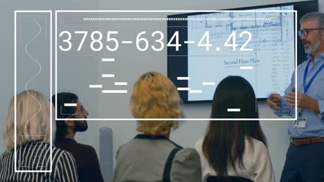 animation of data processing over diverse business people in office