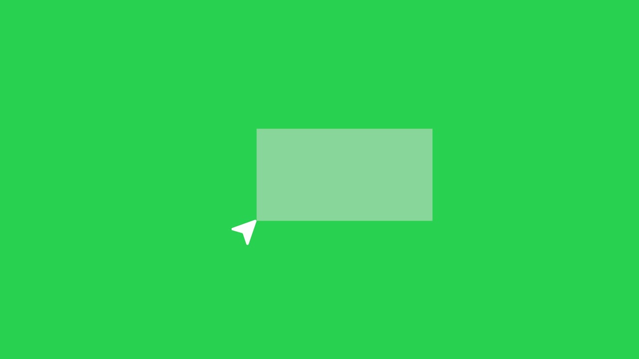 Mouse cursor pointer selection rectangle box animation isolated on green background