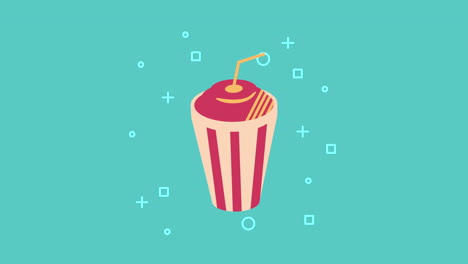 isometric illustration of a striped drink cup with straw