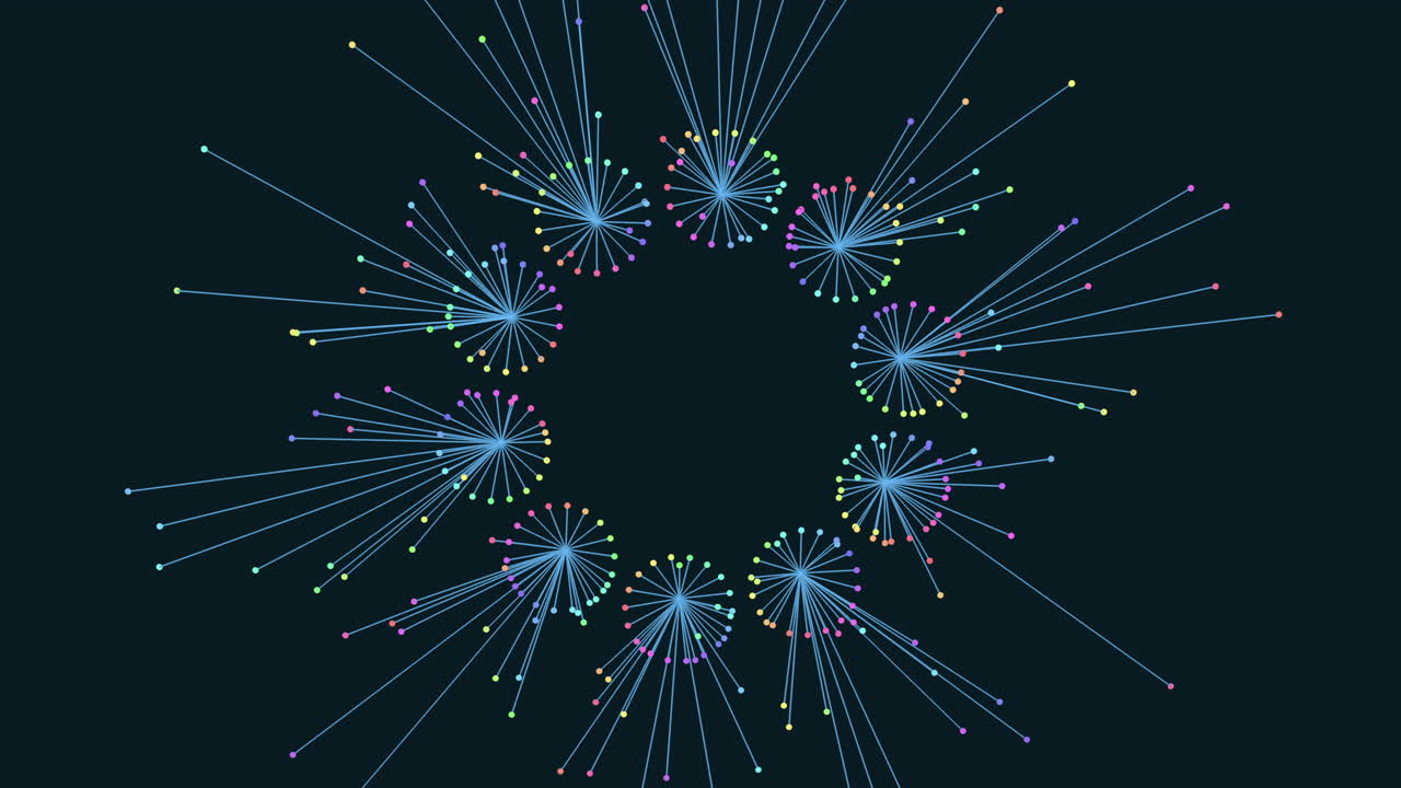 ilustración de flores futurista con puntos y líneas en degradado negro.
