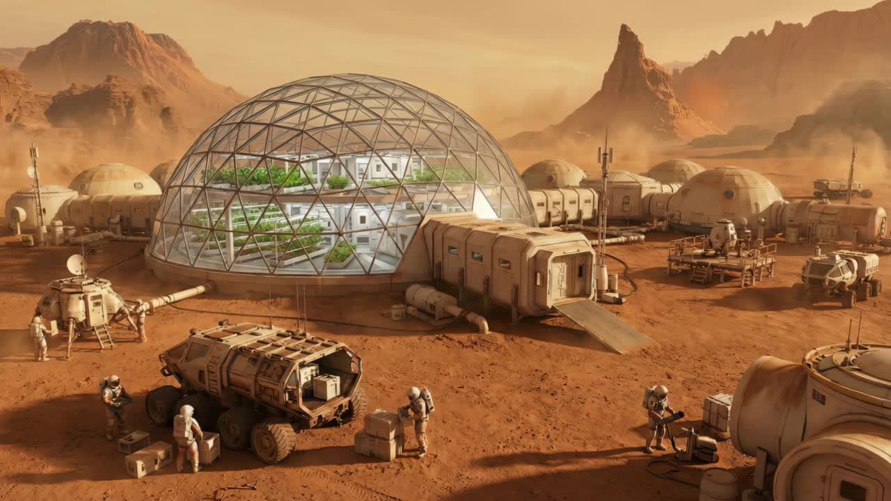 Scientists explore lush greenery within martian protective habitat structures