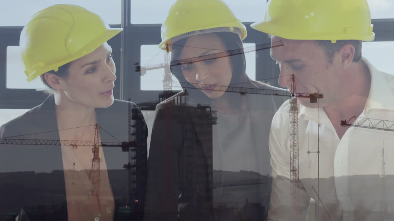 animación de un sitio de construcción sobre un grupo de ingenieros caucásicos