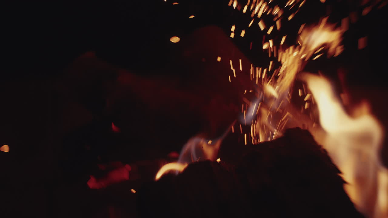 Close-up of a Campfire at Night