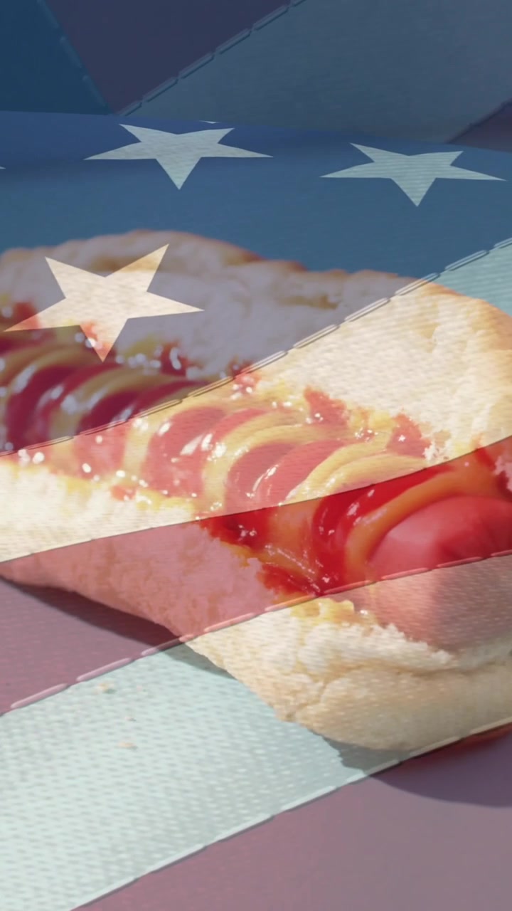 Animation of usa flag over hot dogs