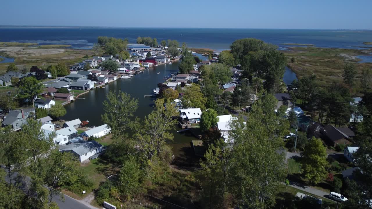 Aerial Drone Footage of Long Point Ontario Along Lake Erie Shoreline in Autumn