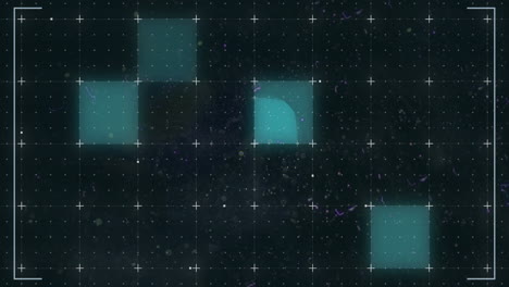 animación de cuadrados azules y escaneo de alcance con marcadores sobre el fondo de la cuadrícula