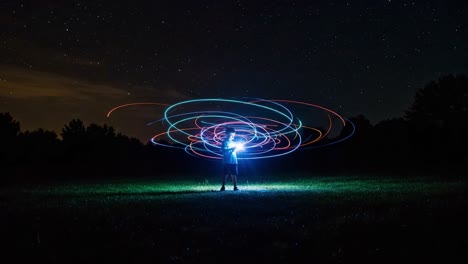 captivating light trails against a starry night sky: a stunning display of long exposure photography featuring whirling colors and dynamic patterns in the dark