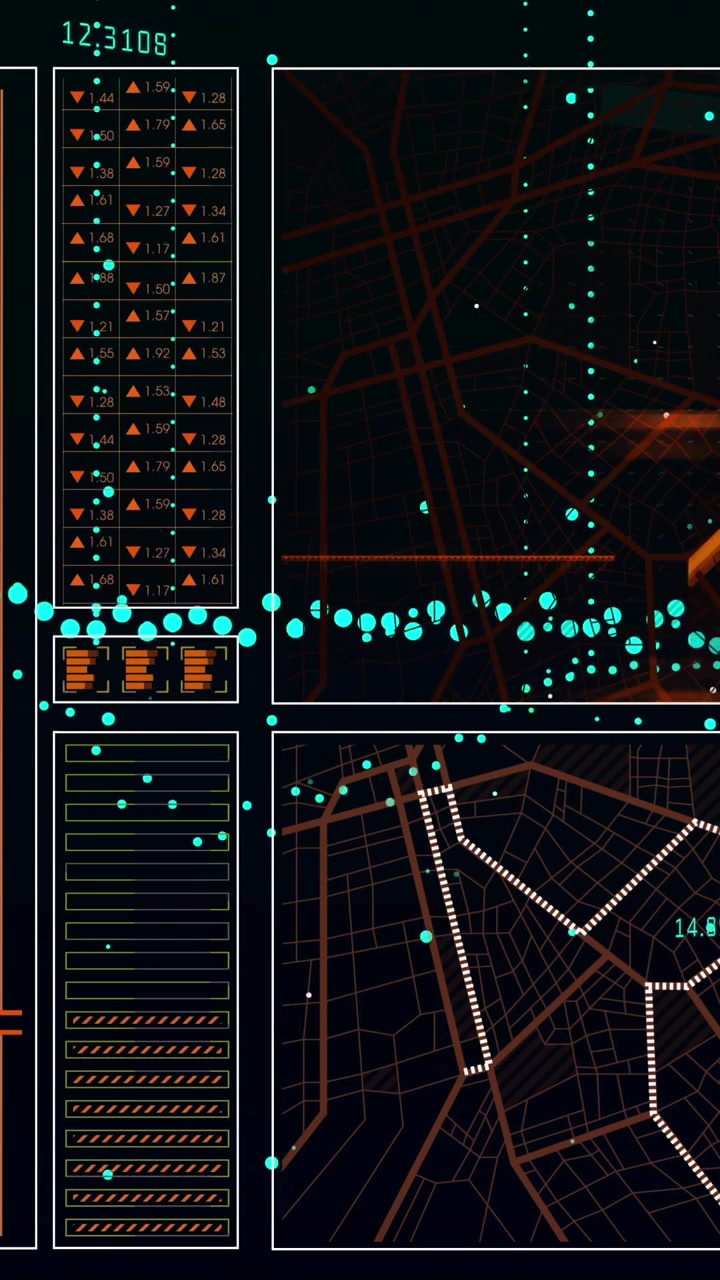 Animation of interface with data processing against black background