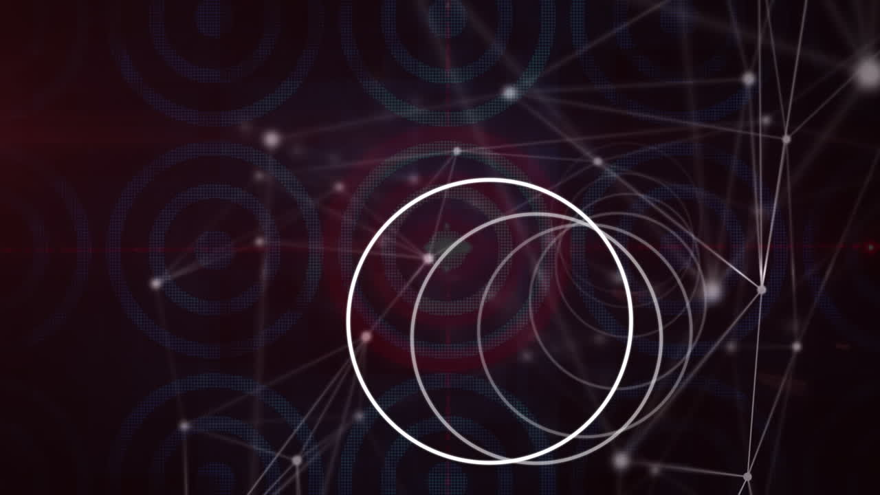 검은색 배경에 연결 네트워크에서 회전하는 원의 애니메이션