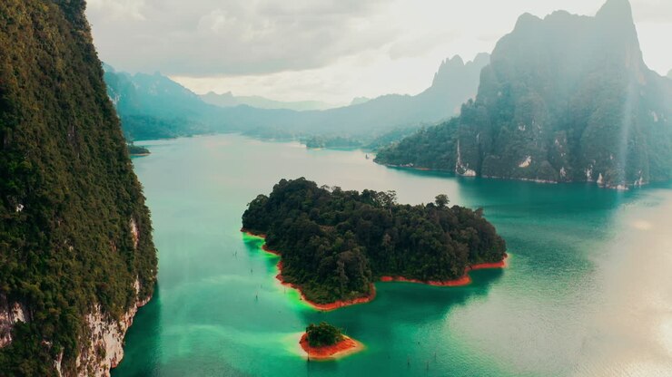 Aerial View of a Serene Lake in Thailand