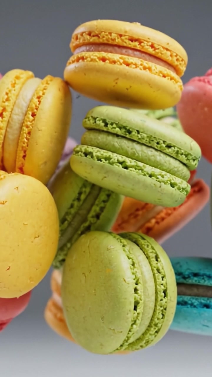Colorful and Delicious Macarons Together in a Playful Arrangement Showcasing a Variety of Flavors and Textures, Perfect for Dessert Lovers and Culinary Enthusiasts