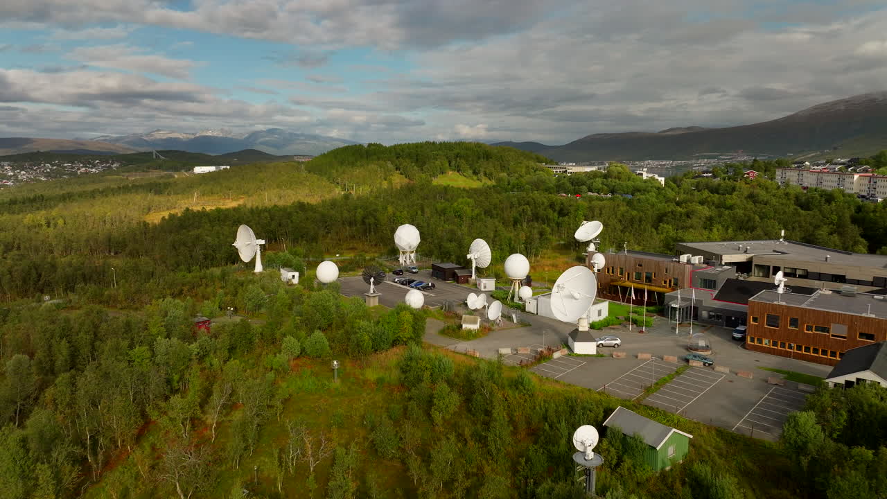 Aerial approach toward Kongsberg satellite services in Tromso city Norway