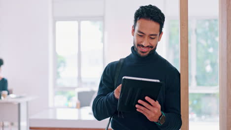 tablet, research and growth with a man designer