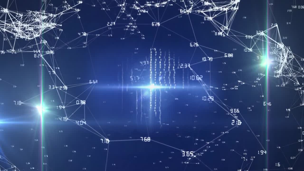 디지털 화면에서 연결 네트워크와 데이터 처리의 애니메이션