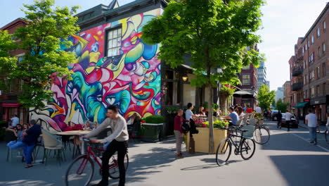 outdoor cafe scene in a city