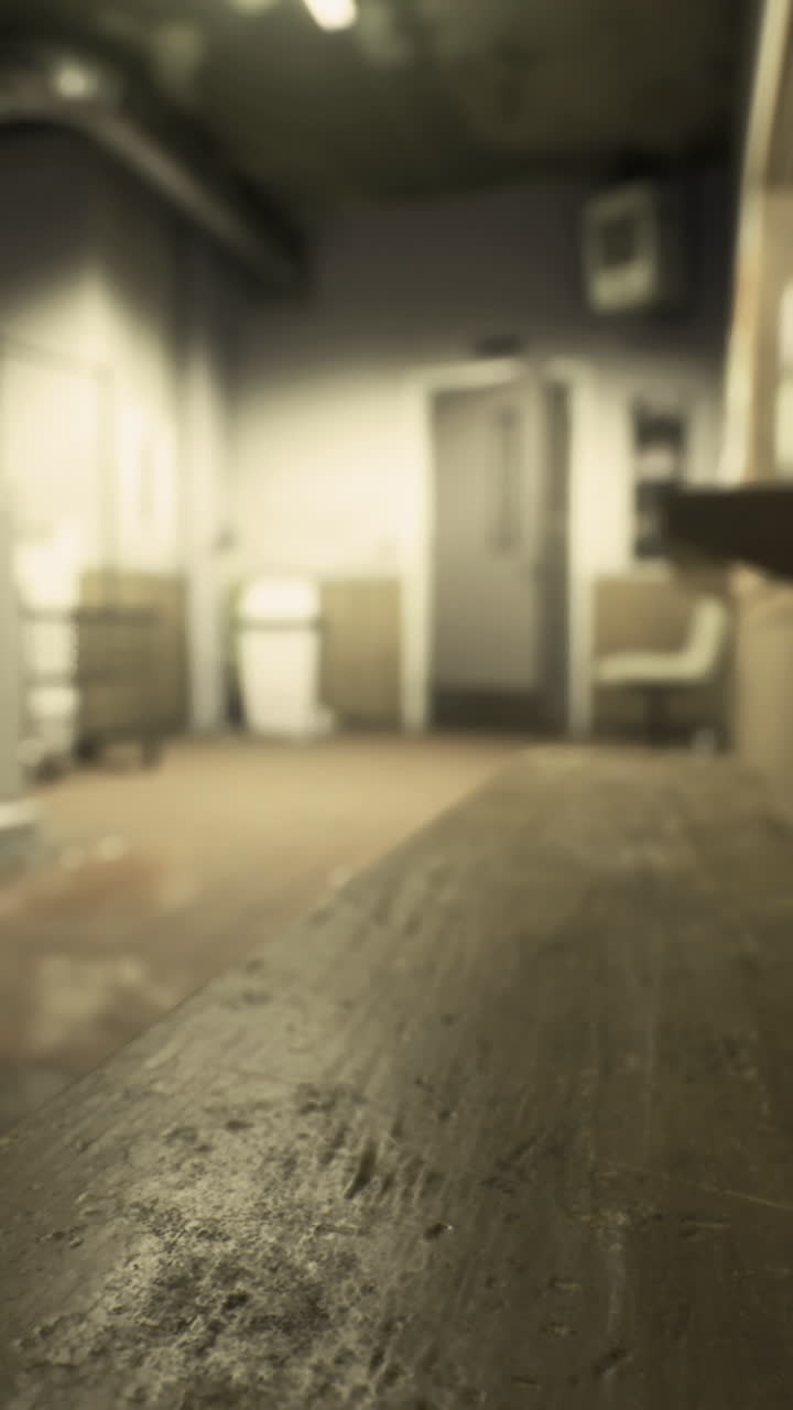 Mysterious and dimly lit hallway in an abandoned building during nighttime