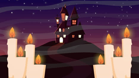 candles at night with mountains and a castle