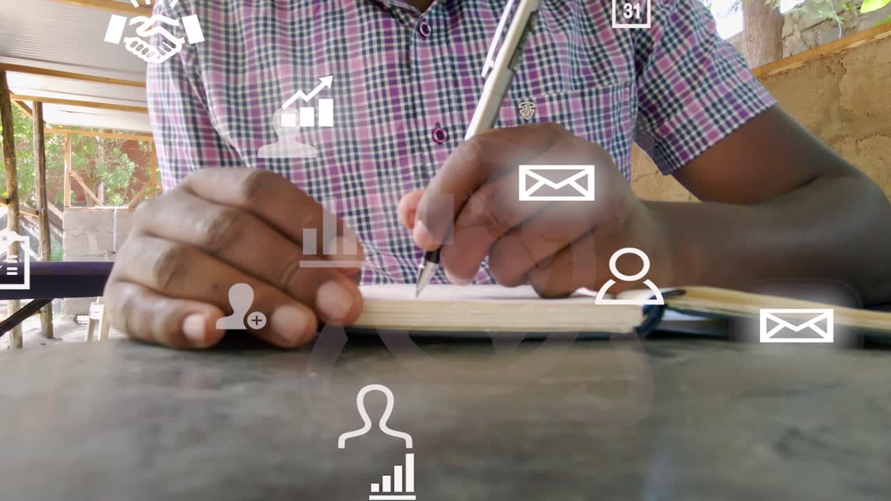 iconos futuristas de hombres africanos deprimidos leyendo durante la corona