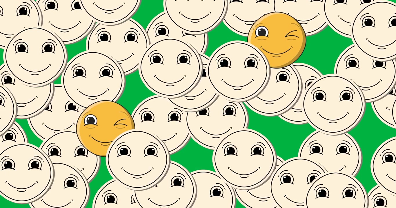 Animazione digitale di molteplici emoji con faccine sorridenti in un motivo continuo su sfondo trasparente